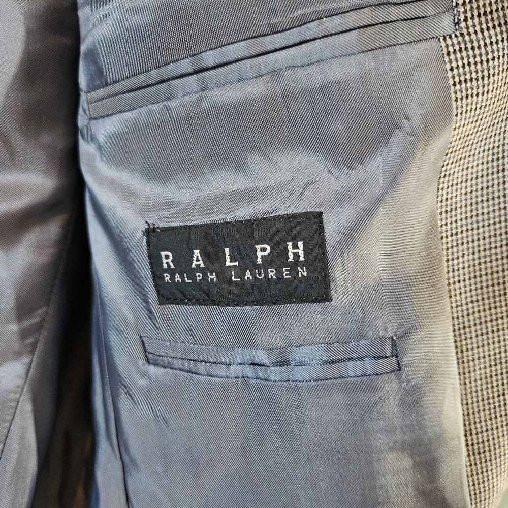 Ralph Ralph Lauren Silk Blue Gray Houndstooth Print Sport Coat Blazer Size 40R - Picture 2 of 15